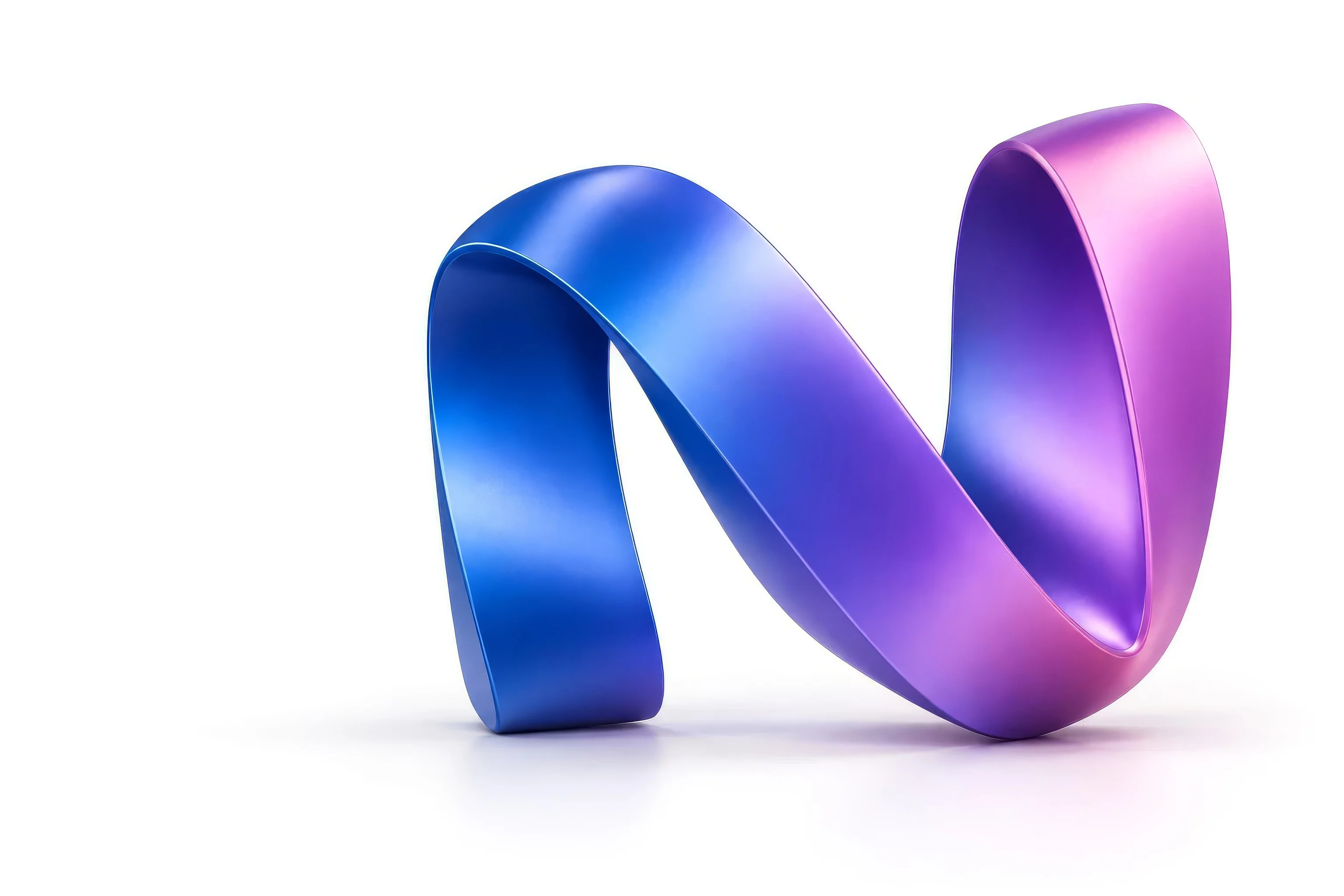 Abstrakte blaue und violette Bandskulptur in der Form eines N